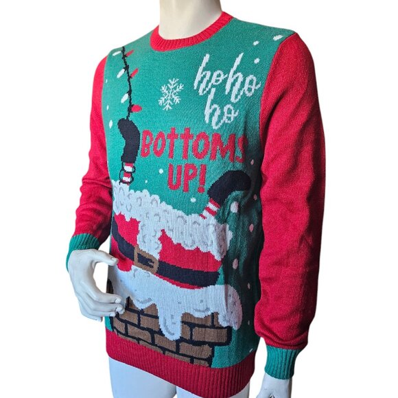 Novelty Ugly Christmas Sweater Crewneck Sz L - NWOT - Bottoms Up Santa Funny - Picture 3 of 7